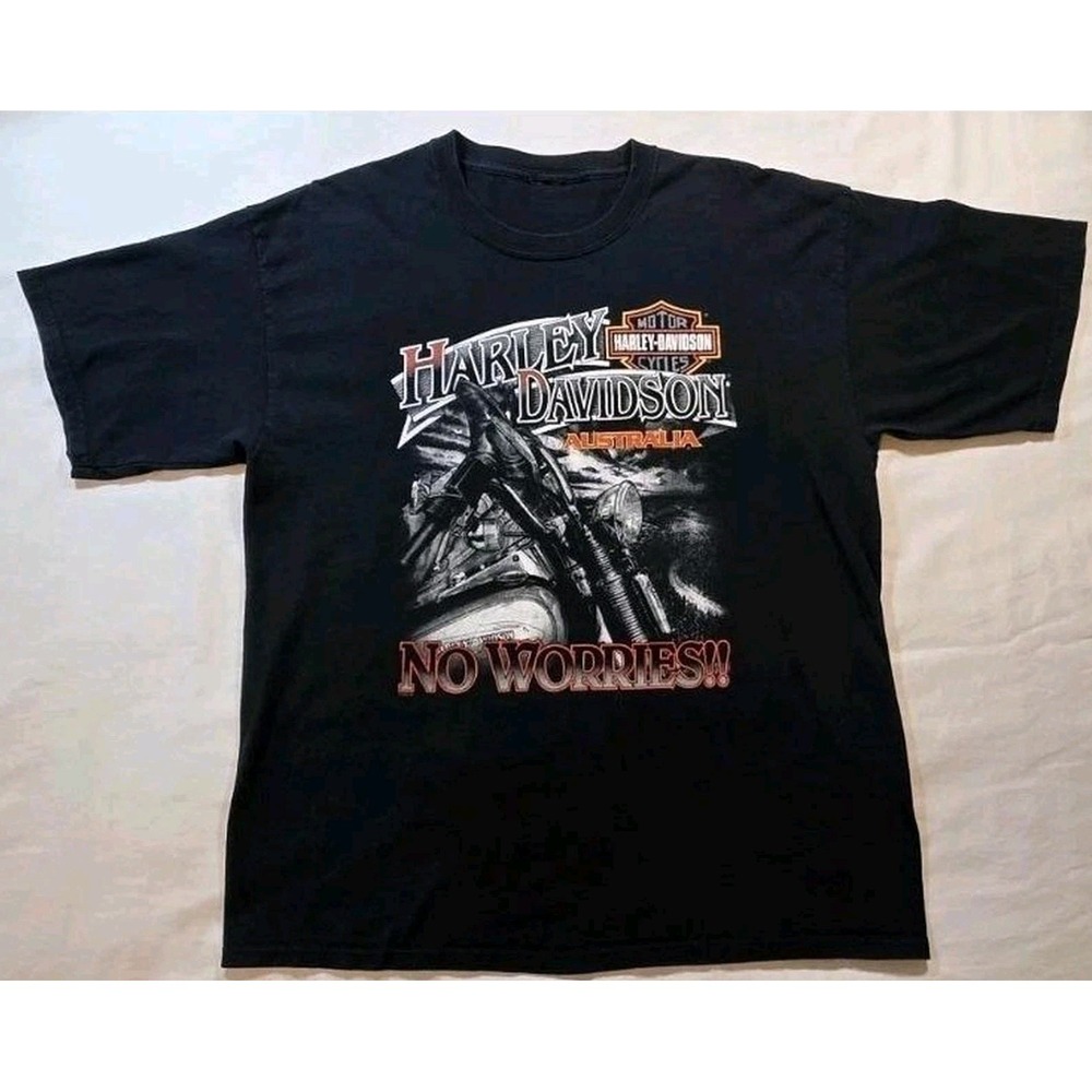 Vtg Harley Davidson Australia No Worries Graphic T-Shirt Black Men's XL